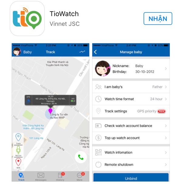Tio được tích hợp với smartphone bằng ứng dụng TioWatch