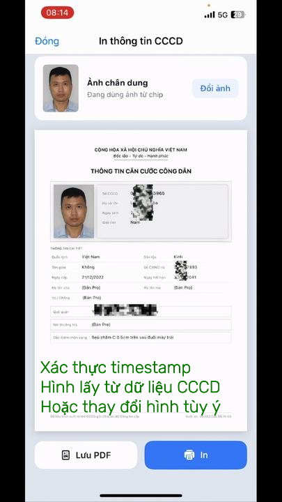 Phiếu xác thực CCCD có thể gắn tem thời gian, in và chia sẻ như thế nào?